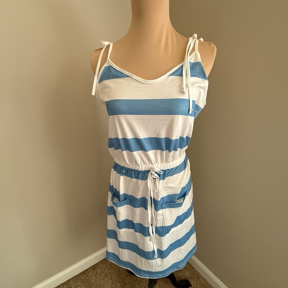 ChicMe Blue and White Striped Tie-Shoulder Summer Dress